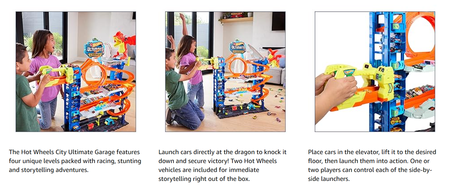 Hot Wheels City Ultimate Garage Track Set with Car-Eating Dragon & 2 Die-Cast Cars β 4 Levels, Stores 50+ Vehicles Hot wheels